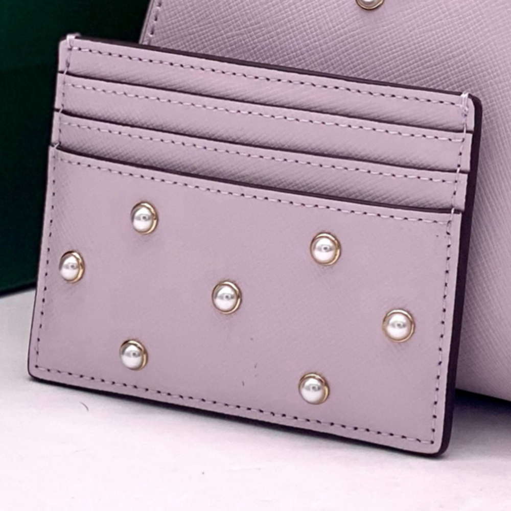 Kate Spade Madison Studded Faux Pearls Small Slim Card Holder, Lilac Moon